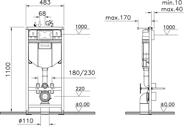 Инсталляция с унитазом Norm Fit 9773B099-7207, кнопка хром