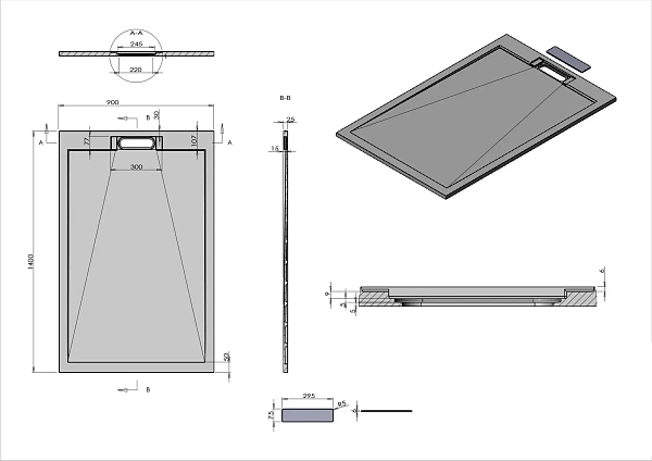 Поддон для душа из искусственного камня Vincea VST-4SRL9014A, 1400*900*25, антрацит