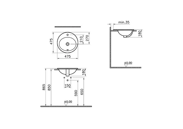 Врезная раковина VITRA S20 5467B003-0001 47.5 см