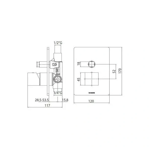 Встраиваемый смеситель для ванны и душа Bossini Cube Z00063.030