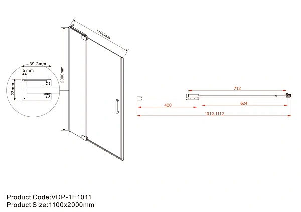 Душевая дверь Vincea Extra VDP-1E1011CLGM, 1000/1100, вороненая сталь, стекло прозрачное