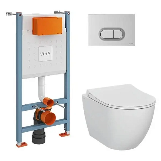 Инсталляция с унитазом VITRA Mia Round 9856B003-7200, кнопка матовый хром