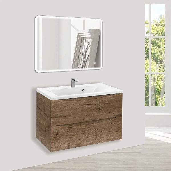 Тумба под раковину Vincea Mia 800 подвесная, 2 выкатных ящик soft close, V.Oak