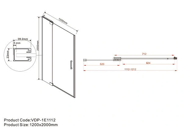 Душевая дверь Vincea Extra VDP-1E1112CLB, 1100/1200, черный, стекло прозрачное