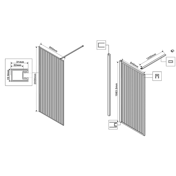 Душевая перегородка Vincea Walk-In VSW-1HP900FLB, 900*2000, черный матовый, стекло рифленое