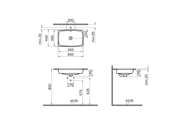Полувстраиваемая раковина VITRA Metropole 5668B003-0012 60 см