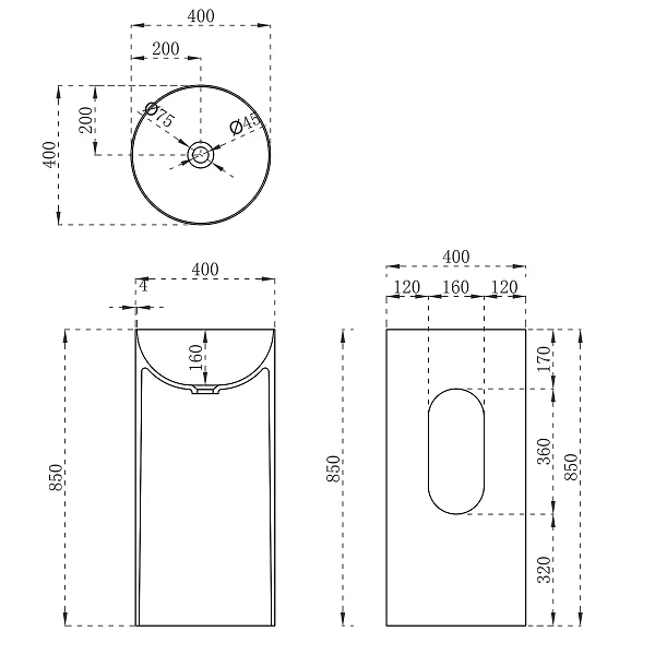 Раковина из искусственного камня Vincea VBS-6SP01MW, 400*400*850, напольная, цвет белый матовый