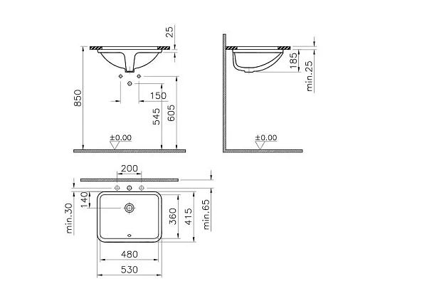 Интегрированная раковина VITRA S50 5339B003-0012, 50 см