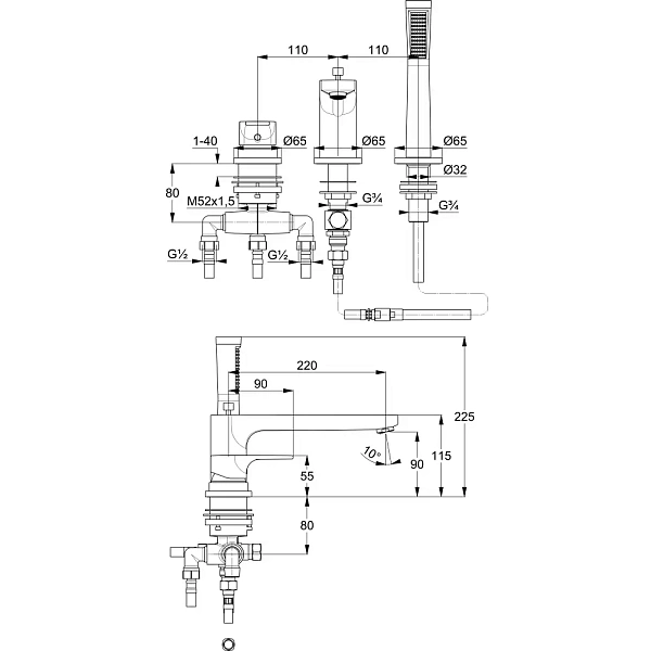 Смеситель на борт ванны Kludi Zenta SL 484480565
