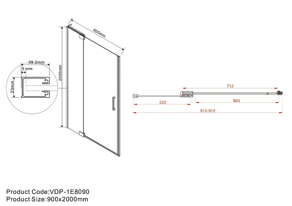 Душевая дверь Vincea Extra VDP-1E8090CG, 800/900, хром, стекло тонированное