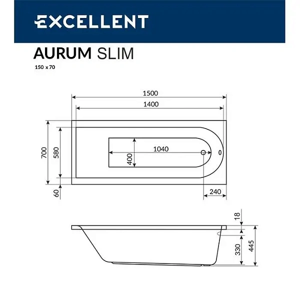 Акриловая ванна Actima Aurum Slim 150x70 WAAC.AUR15WHS