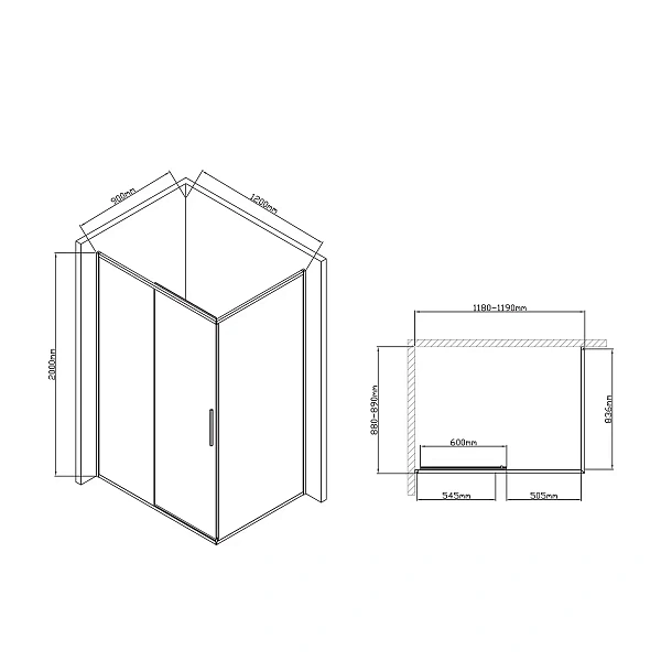 Душевой уголок Vincea Slim-U VSR-2SU9012CLB, 1200*900, м.черный, стекло прозрачное