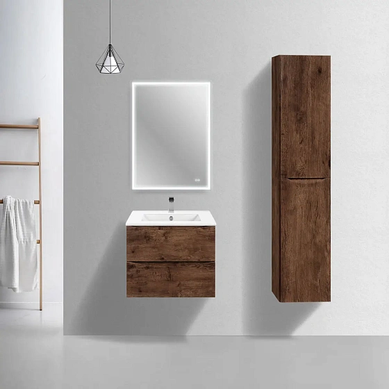 Тумба под керамическую раковину Mia Slim 600 подвесная, 2 выкатных ящика soft close, R.Wood