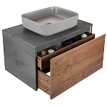 Тумба под накладную раковину Mesa 800 подвесная, 1 выкатной/1 скрытый ящик soft close, T.Oak + Beton