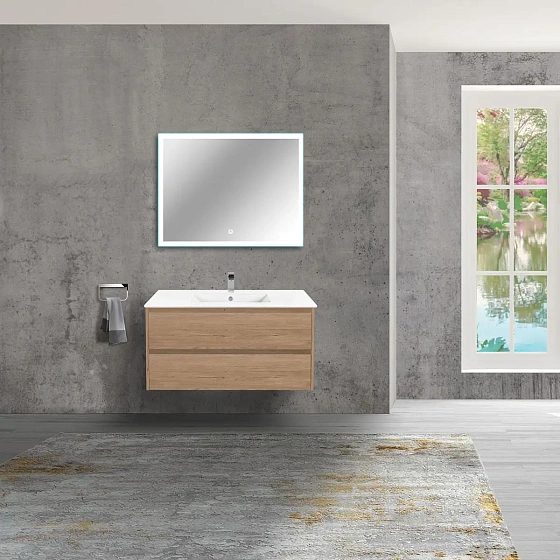 Тумба под раковину Vincea Gio 100 подвесная, 2 выкатных ящика soft-close, N.Oak