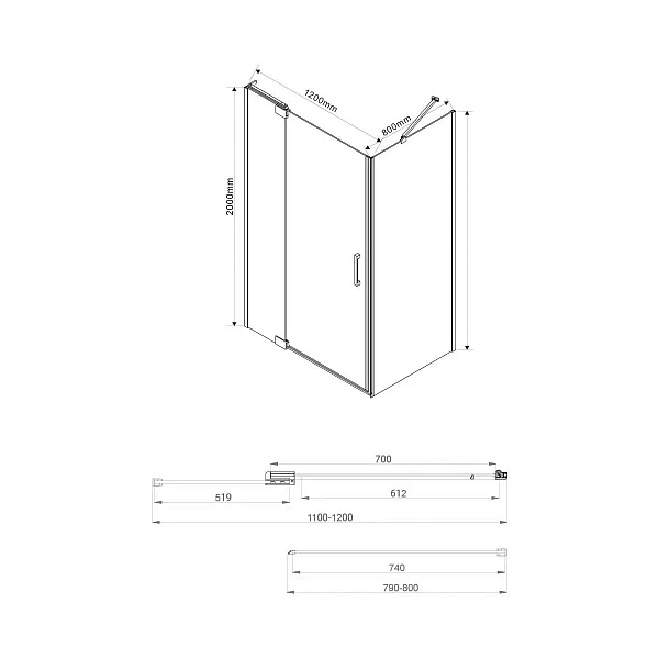 Душевой уголок Vincea Extra VSR-1E111280CL, 1100/1200*800, хром, стекло прозрачное
