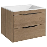 Тумба под раковину Vincea Chiara 2D 600 подвесная, 2 выкатных ящика soft-close, N.Oak