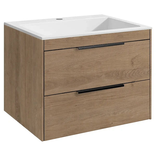 Тумба под раковину Vincea Chiara 2D 600 подвесная, 2 выкатных ящика soft-close, N.Oak