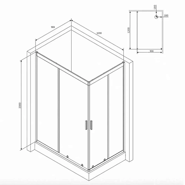 W90G-404-120290-BT Gem Twin Slide 120x90. Душевое ограждение,120x90, профиль черный мат., стекло про