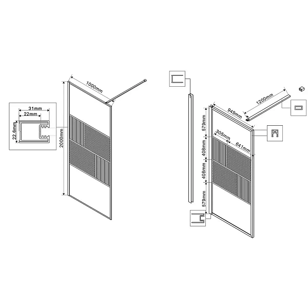 Душевая перегородка Vincea Walk-In VSW-1HC100CFB, 1000*2000, черный, стекло прозрачное/рифленое