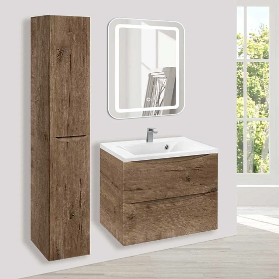 Тумба под раковину Vincea Mia 650 подвесная, 2 выкатных ящика soft close, V.Oak
