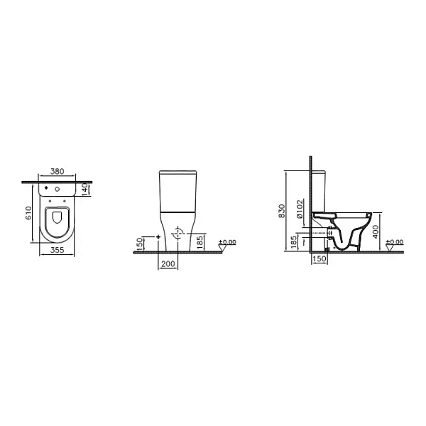 Унитаз-компакт VITRA Zentrum open-back 9012B003-7204 крышка микролифт