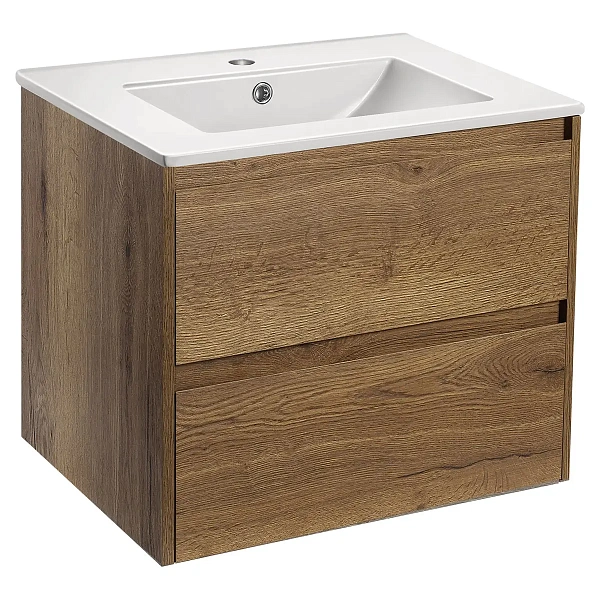 Тумба под раковину Vincea Gio 600 подвесная, 2 выкатных ящика soft-close, T.Oak