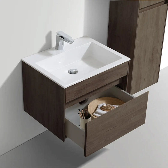 Тумба под раковину Vincea Chiara 600 подвесная, 1 выкатной ящик soft-close, R.Oak