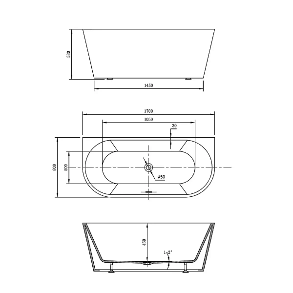 Акриловая ванна 170x80 Vincea VBT-421-1700, белая