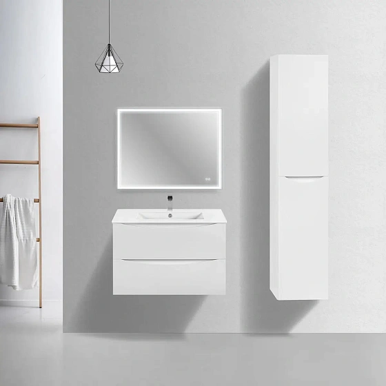 Тумба под керамическую раковину Mia Slim 800 подвесная, 2 выкатных ящика soft close, G.White