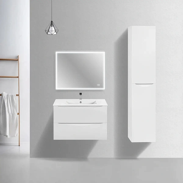 Тумба под керамическую раковину Mia Slim 800 подвесная, 2 выкатных ящика soft close, G.White