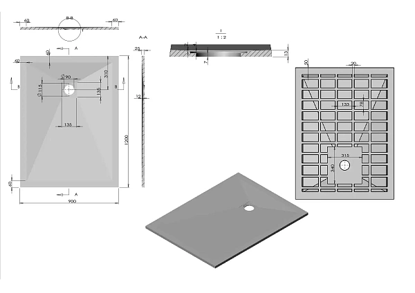 Поддон для душа из искусственного камня Vincea VST-4SR9012G, 1200*900*25, серый