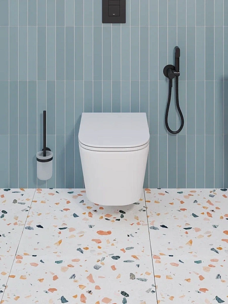 Инсталляция Grohe Rapid SL, кнопка хром глянец с безободковым, подвесным унитазом Santerika SAN.UNT.02 с технологией смыва "Торнадо" с сиденьем микролифт