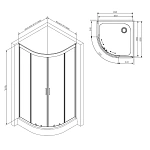 W90G-401-090BT Душевое ограждение Gem 1/4 Rond 90x90 стекло прозрачное, профиль черный матовый, без