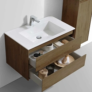 Тумба под раковину Vincea Luka 800 подвесная, 2 выкатных ящика soft-close, T.Oak