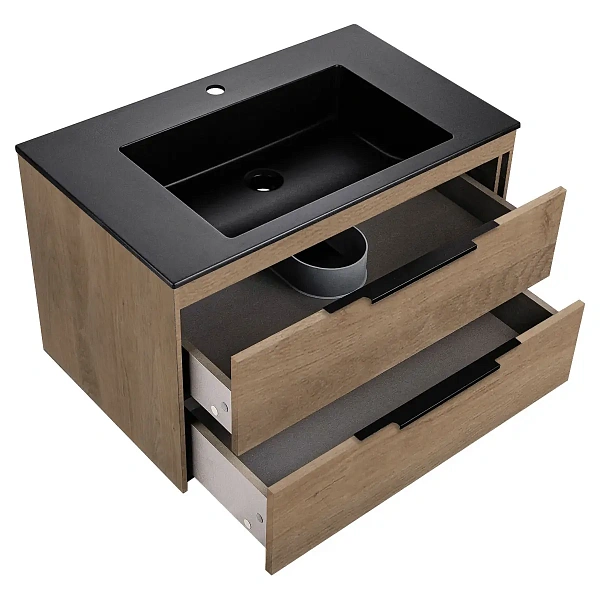Тумба под раковину Vincea Chiara 2D 800 подвесная, 2 выкатных ящика soft-close, N.Oak