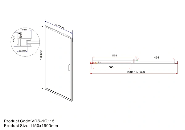 Душевая дверь Vincea Garda VDS-1G115CH, 1150, хром, стекло шиншилла