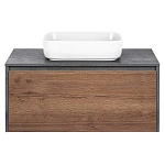 Тумба под накладную раковину Mesa 1000 подвесная, 1 выкатной/1 скрытый ящик soft close, T.Oak + Beton