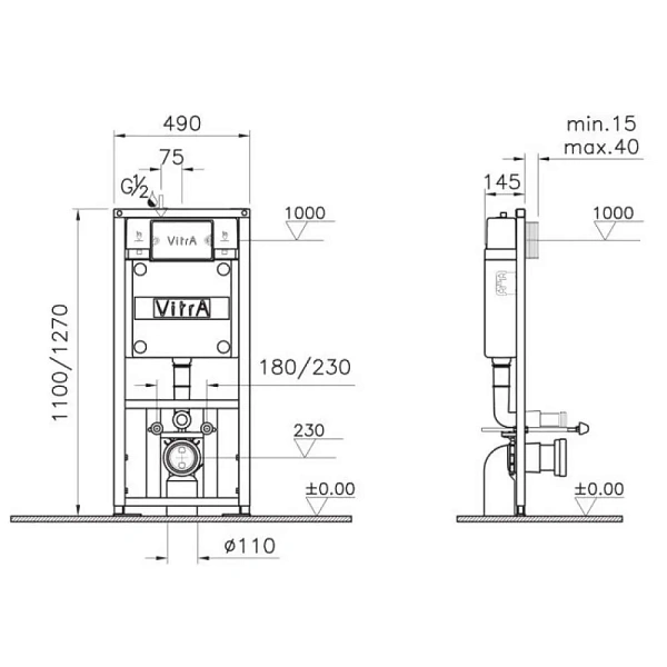 Инсталляция с унитазом VITRA Sento 9830B003-7207 кнопка матовый хром