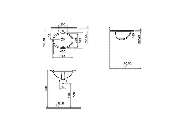 Интегрированная раковина VITRA Arkitekt 6039B003-0012 42 см