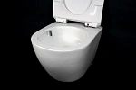 Инсталляция Grohe Rapid SL, кнопка черная матовая с безободковым, подвесным унитазом Santerika SAN.UNT.01 с технологией смыва "Торнадо" с сиденьем микролифт