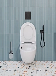 Инсталляция Grohe Rapid SL, кнопка черная матовая с безободковым, подвесным унитазом Santerika SAN.UNT.01 с технологией смыва "Торнадо" с сиденьем микролифт