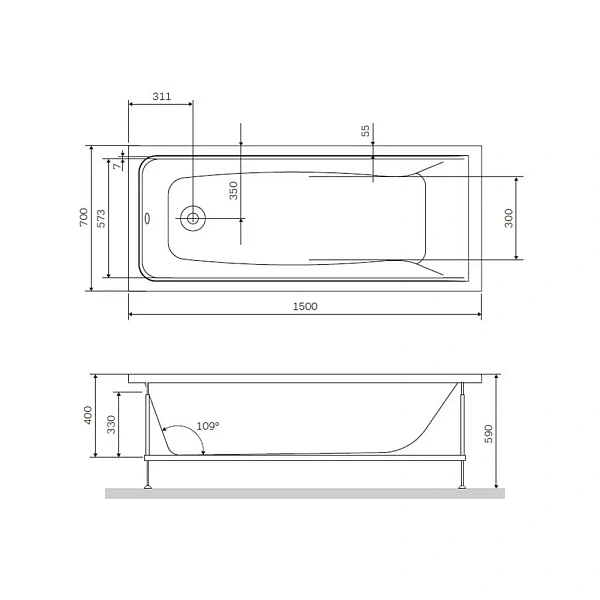 Акриловая ванна 150х70 AM.PM Gem W90A-150-070W-A