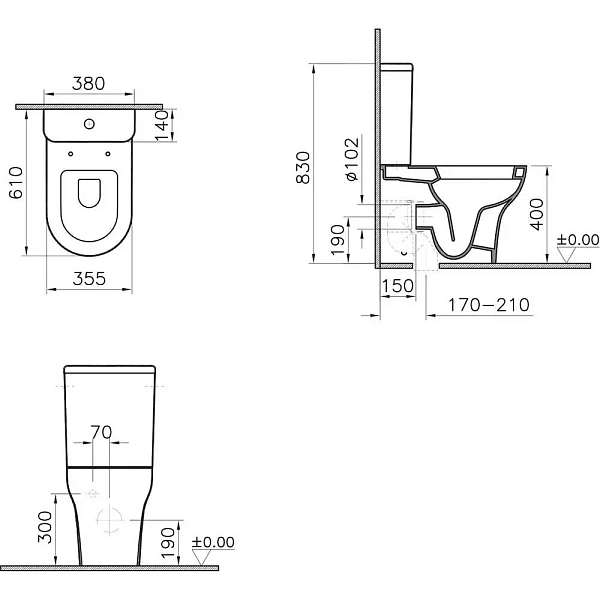 Унитаз-компакт VITRA Zentrum 9012B003-7202 крышка микролифт