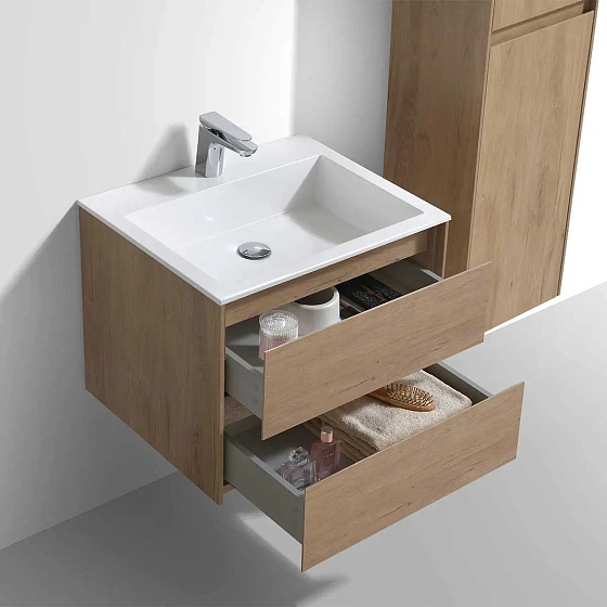 Тумба под раковину Vincea Luka 600 подвесная, 2 выкатных ящика soft-close, N.Oak
