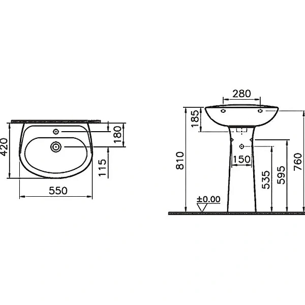 Раковина с пьедесталом VITRA Normus 9600B003-7650 55 см