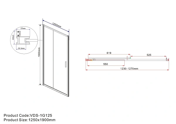 Душевая дверь Vincea Garda VDS-1G125CH, 1250, хром, стекло шиншилла