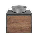 Тумба под накладную раковину Mesa 600 подвесная, 1 выкатной/1 скрытый ящик soft close, T.Oak + Beton