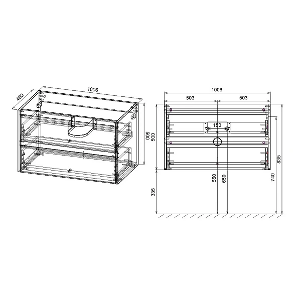 Тумба под раковину Vincea Gio 100 подвесная, 2 выкатных ящика soft-close, R.Oak