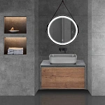 Тумба под накладную раковину Mesa 800 подвесная, 1 выкатной/1 скрытый ящик soft close, T.Oak + Beton